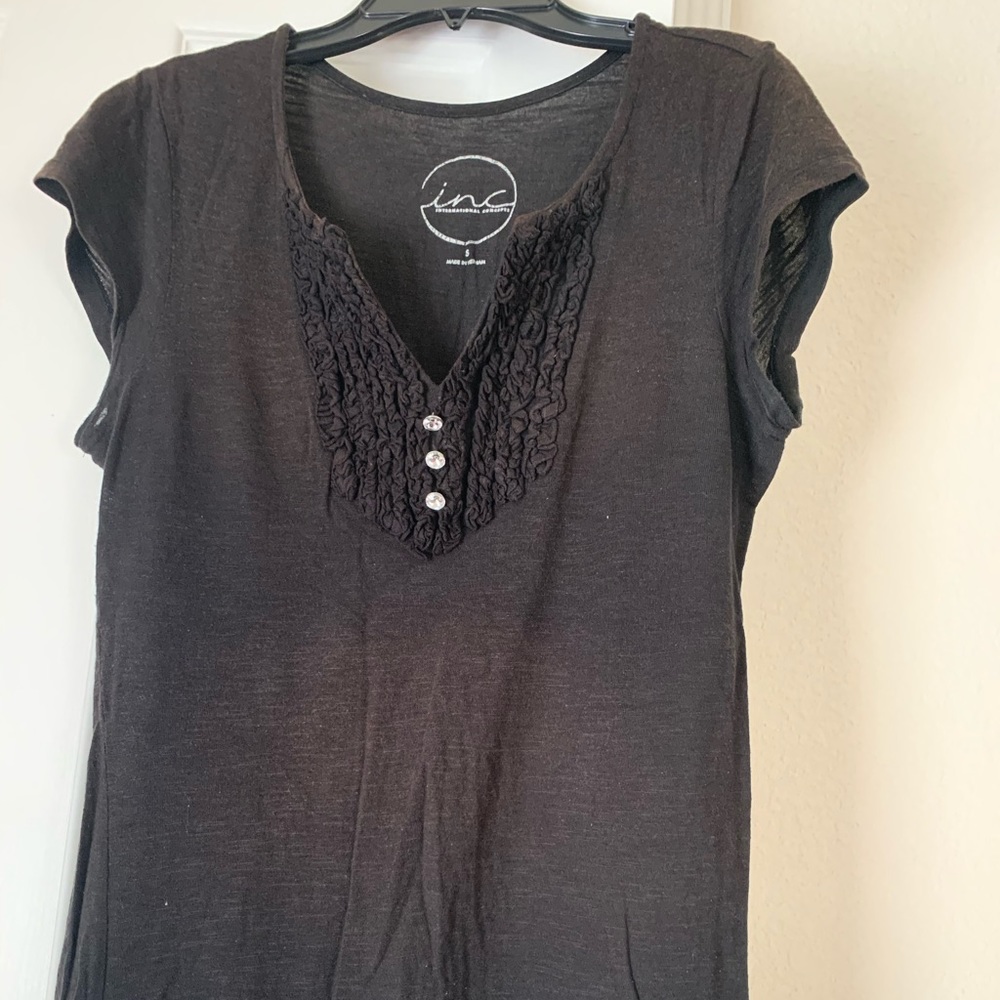 Black t shirt with ruffles in front